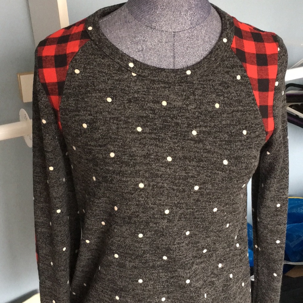 Polka dot and plaid light sweater